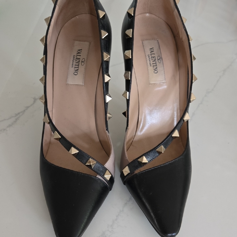 Valentino Black and Gold Studded Heels